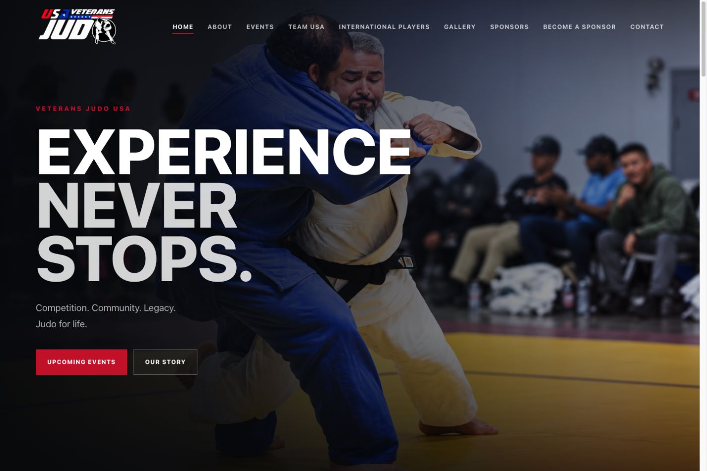 Desktop preview of the Veterans Judo USA homepage